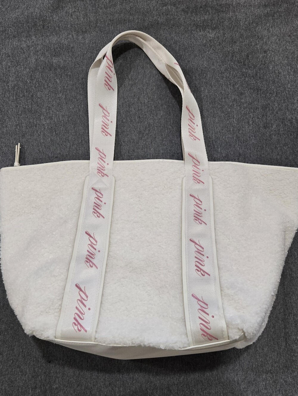 Victoria's Secret PINK Large Zip Tote Bag Cozy White Plush Cream